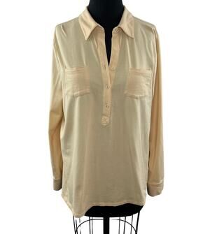 TYLER BOE Yellow Top Cotton Stretch Henley Neck Pockets Classic Size X-Large XL